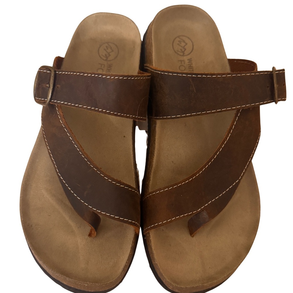 White Mountain Footbeds Leather Thong Sandals – Brown